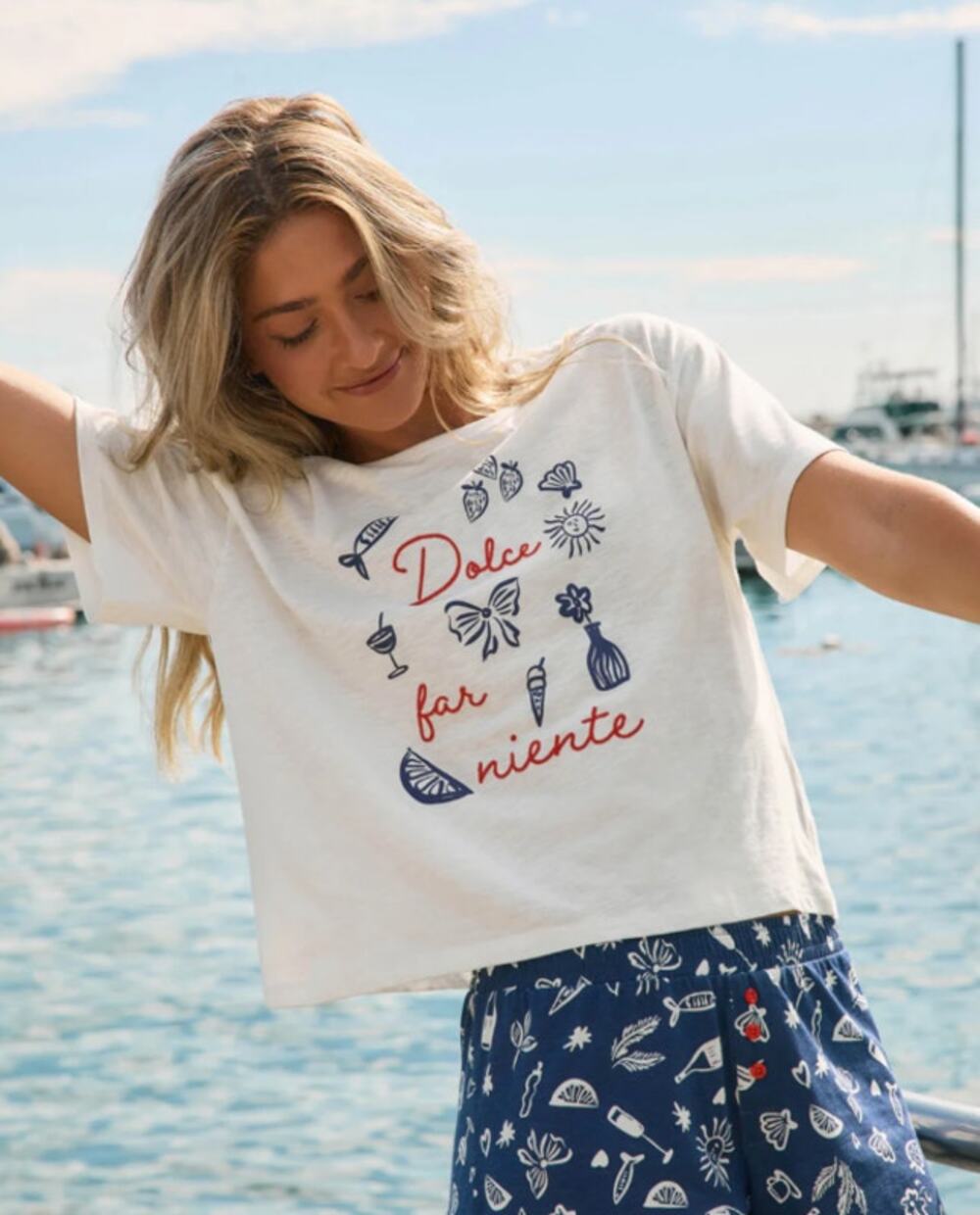 New P.J. Salvage Italian Coastal Dolce Far Niente Pajama Top Women's Size Large